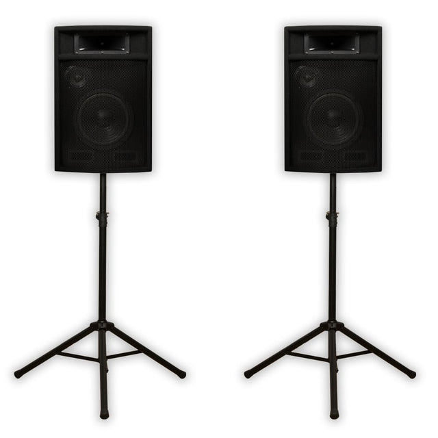 Front. Acoustic Audio by Goldwood - PA-380X Passive 8" DJ Speakers and Stands PA Karaoke 3-Way Studio Home Audio - Black.