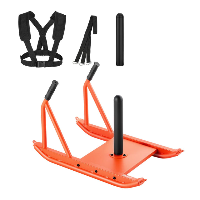 Front. VEVOR - Weight Sled, Steel Power Sled, Fitness Strength Training Sleds for Athletic Exercise Speed Improvement - Orange.