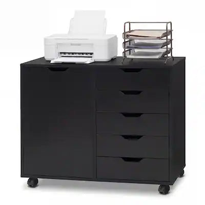 Costway - 5 Drawer Storage Cabinet on Wheels with Door and Adjustable Shelf for Home Office