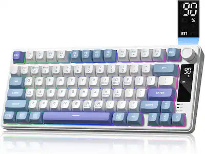 Womier - DK75 75% Wireless Gaming Membrane Keyboard, RGB Backlit Creamy Keyboard with Media Knob