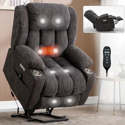 Anysun - 350 lbs Chenille Power Lift Recliner, Heavy Duty, 8-Point Massage, Lumbar Heat, USB/Type-C, Cup Holders
