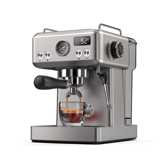 Front. Plum Chef - Semi-Automatic Espresso Machine 20 Bar Cold & Hot Brew - Silver.