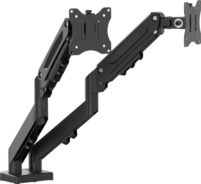 Front. j5create - Ergonomic Dual Monitor Desk Mount for Most 17”-32”  Monitors - Black.