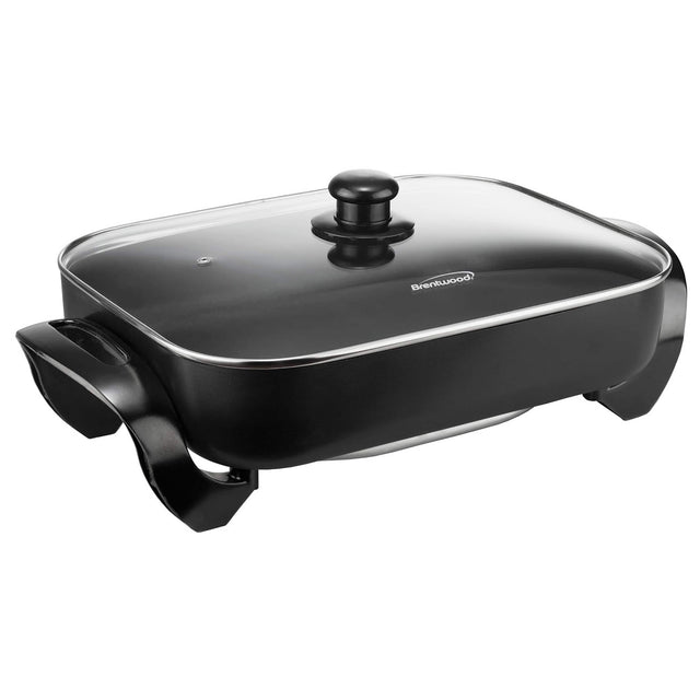 Front. Brentwood - Brentwood 16 Inch Nonstick Electric Skillet with Glass Lid in Black - Black.