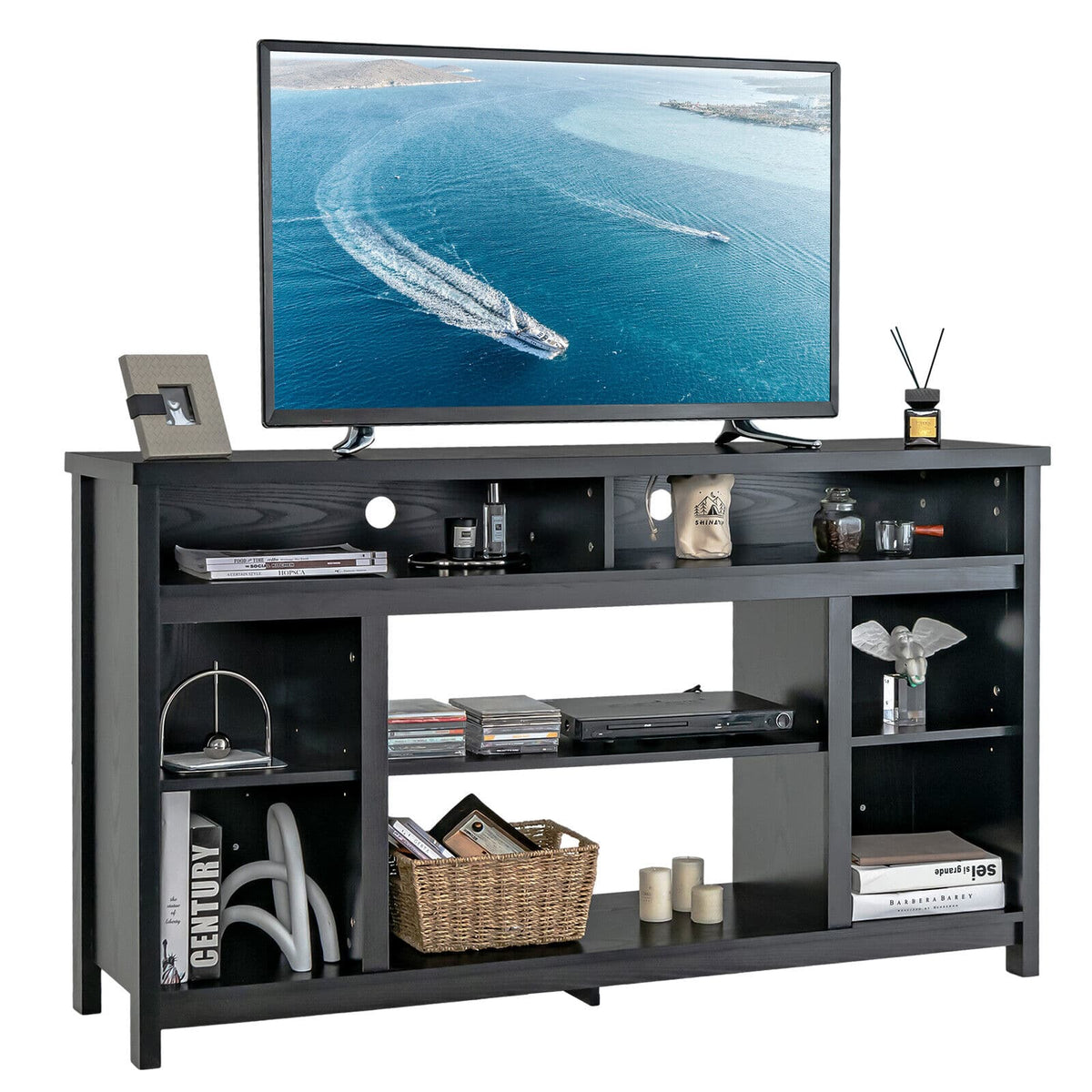 Gymax - 58'' TV Stand Entertainment Console Center w/ Adjustable Open Shelves up to 65'' - Black