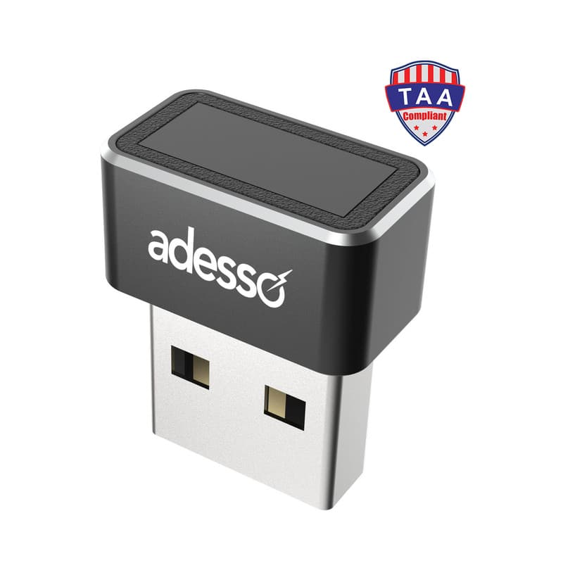Adesso - USB-A Fingerprint Reader with Windows Hello and AES-256 Encryption - Black
