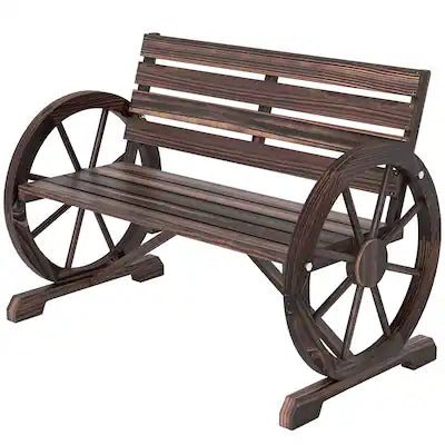 Outsunny - Wooden Wagon Wheel Bench, Rustic Outdoor Patio Bench Weather Resistance Furniture