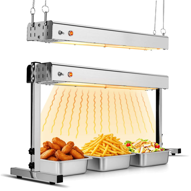 Front. Winado - 24" Commercial Infrared Food Heat Lamp, Electric Strip Heater with 750W, 113-176°F, Hanging or Standing Use, Food Warmer - Silver.