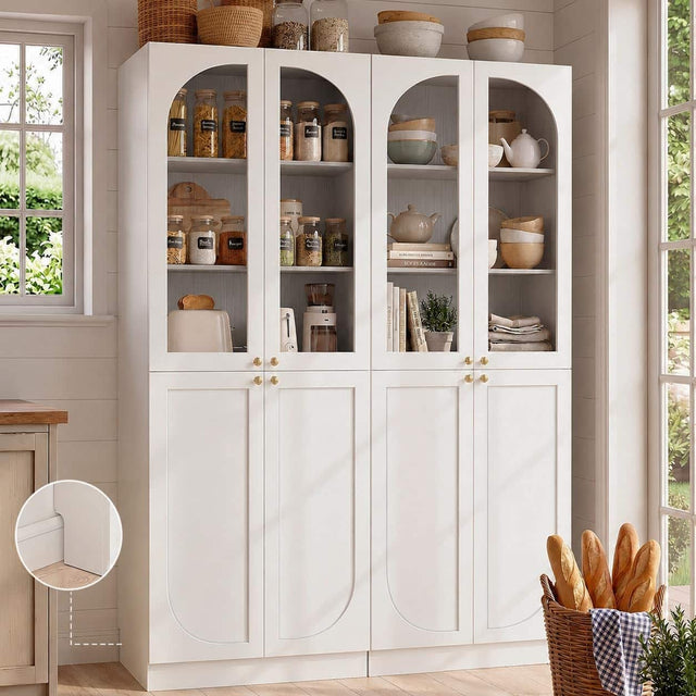 Front. Aheaplus - 80'' Tall Kitchen Pantry Cabinet with Arched Doors and Adjustable Shelves， Set of 2 - White.