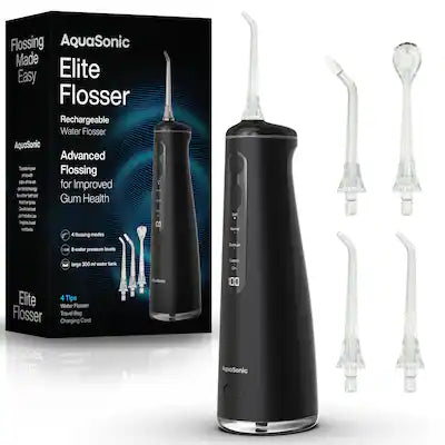 AquaSonic - Elite Flosser - Rechargeable Water Flosser with 4 Tips - Oral Irrigator with 4 Modes - Portable & Cordless