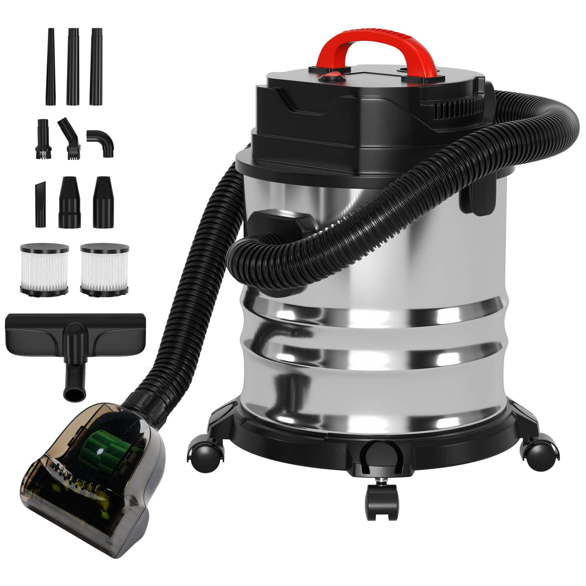 Topteng - 4.75 Gal 1800W Stainless Steel Wet/Dry Vac - Blower Function, with 9 Attachments for Garage, Car, Workshop