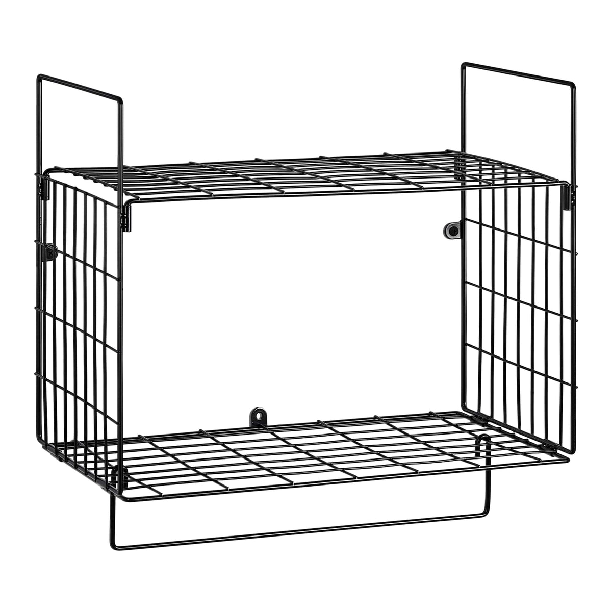 Oumilen - 2-Tier Wall Mount Wire Bathroom Shelf with Towel Bar, Rustproof Metal Wall Storage Organizer - Black
