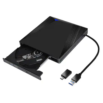 Topteng - Type-C & USB 3.0 External DVD Drive - Slim Portable CD/DVD Burner, Plug & Play for Mac & Windows Laptop/PC