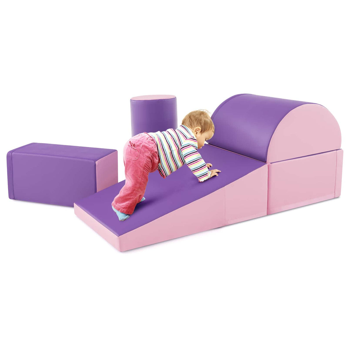 Costway - 5 PCS Kids Climb & Crawl Activity Playset Soft Foam Block Toddler Play Structure - Purple