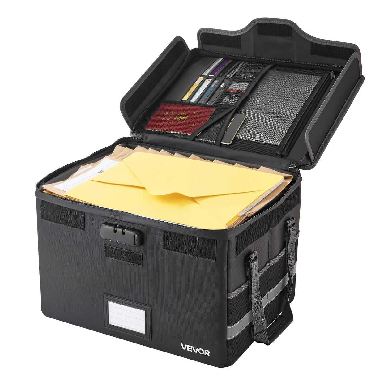 VEVOR - Fireproof Document Box, 1832 ℉ Heat Insulated Fireproof & Waterproof Box with Lock, Portable File Storage Security - Black