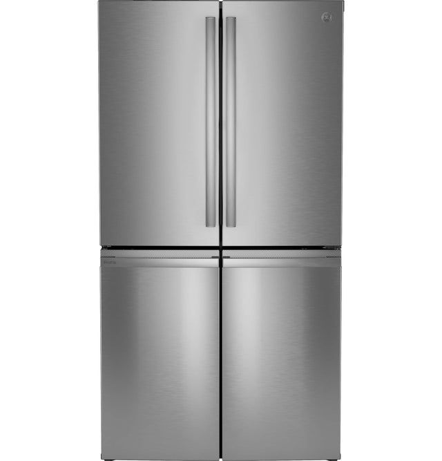 Front. GE Profile - 36 in. Wide 22.9 Cu. Ft. 4-Door French Door Counter-Depth Smart Refrigerator with Dual-Dispense AutoFill Pitcher - Stainless Steel.
