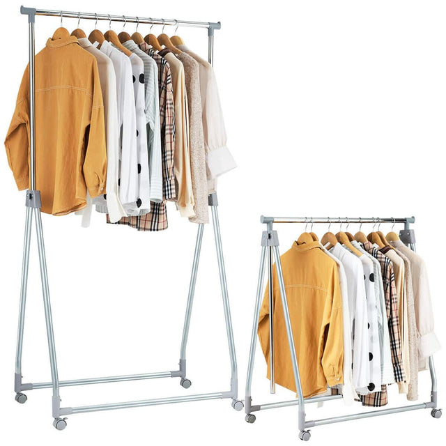 Front. Costway - Costway Extendable Clothing Garment Rack Heavy Duty Foldable Clothes Rack W/Hanging Rod - Silver.