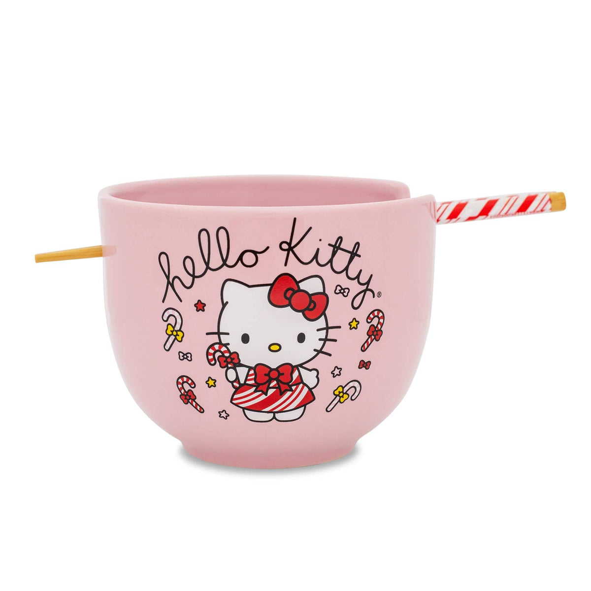 Silver Buffalo - Sanrio Hello Kitty Holiday 20-Ounce Ceramic Ramen Bowl and Chopstick Set - Pink