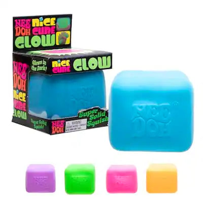 Schylling - NeeDoh Nice Cube Glow Sensory Toy, Glow in the Dark, Super Solid Squish, Ages 3+, 1 Cube