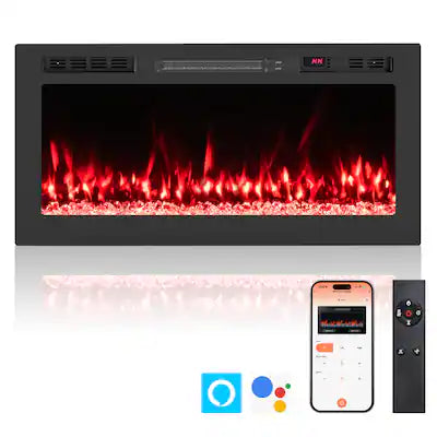 Costway - 36" Smart WiFi Electric Fireplace Work with Alexa & Google Assistant & Recessed