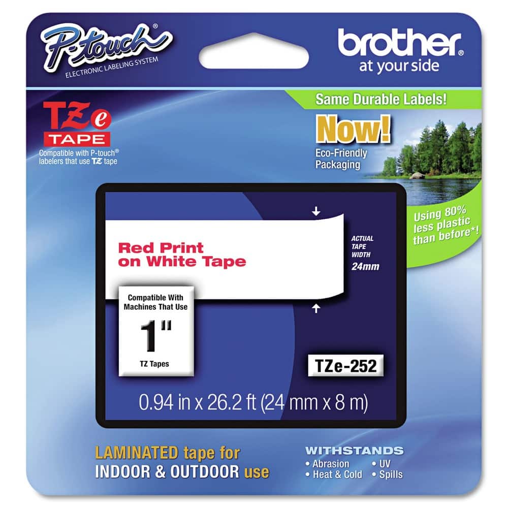 Brother - P-Touch TZE252 0.94 in. x 26.2 ft. TZe Standard Adhesive Laminated Labeling Tape - Red on - White