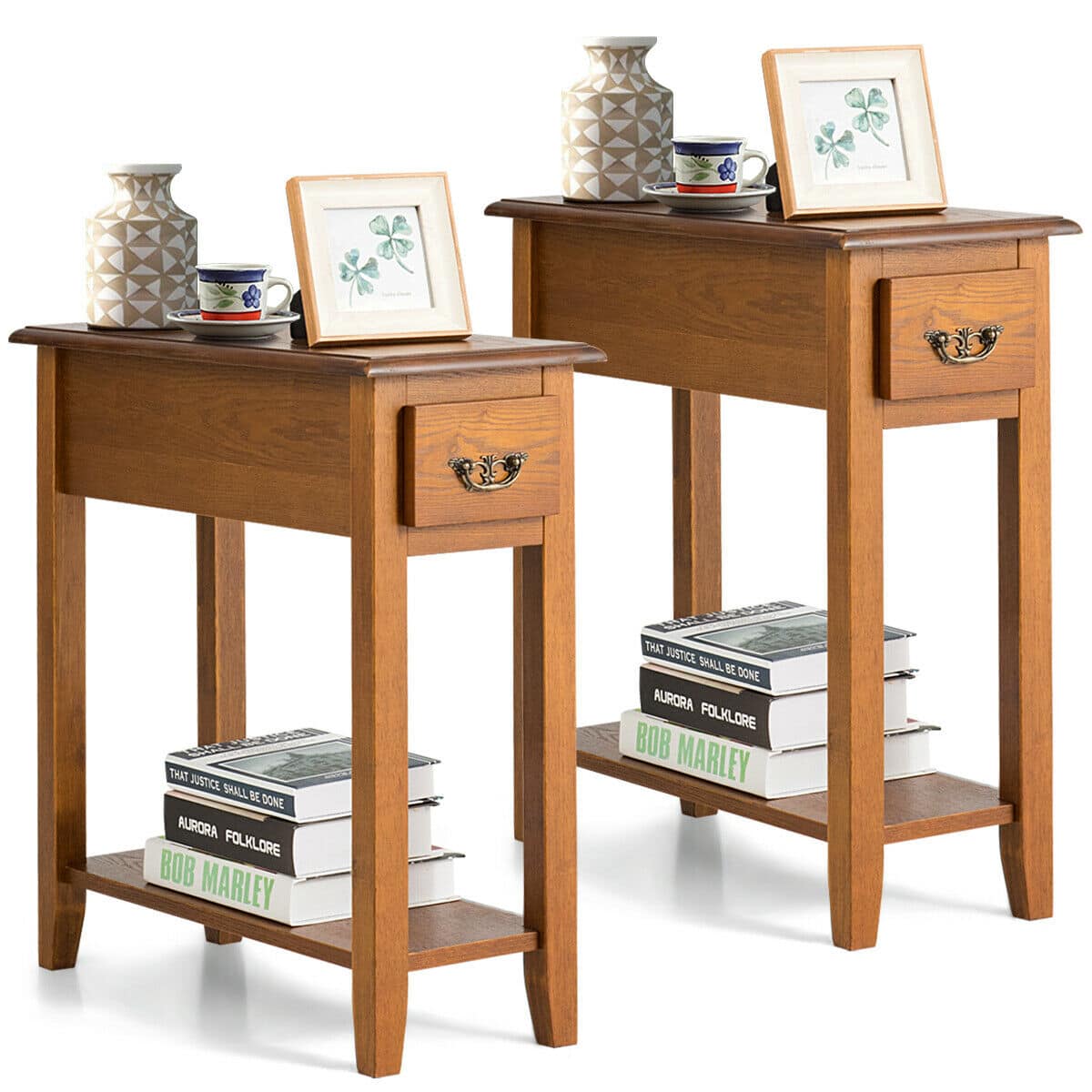 Gymax - Set of 2 End Table Bedside Sofa End Table Narrow Nightstand - Yellow