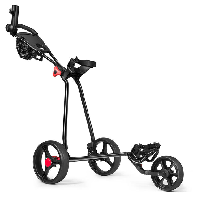 Front. Costway - Costway Foldable 3 Wheel Golf Pull Push Cart Trolley Scorecard Drink Holder Mesh Bag - as pic.