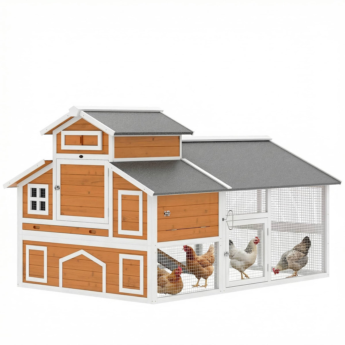 Pawhut - Chicken Coop with Run for 6 Chickens - Orange