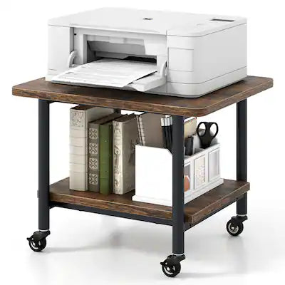 Gymax - Under Desk Printer Stand 2-Tier Mobile Printer Table w/ Storage Shelf Lockable Wheels