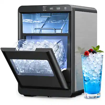 CyberChiII - Nugget Ice Maker Countertop 44lbs Per Day with Self-Cleaning Removable Water Tank See Through Window
