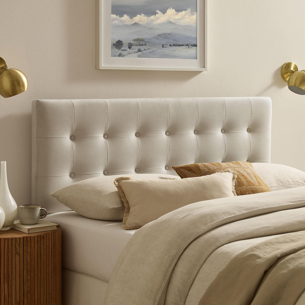 Modway - Emily Stain-Resistant Performance Velvet Queen Size Headboard - Alabaster