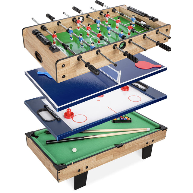 Front. Best Choice Products - Best Choice Products 4-in-1 Multi Game Table, Childrens Arcade Set w/ Pool Billiards, Air Hockey, Foosball - Natural - Natural.