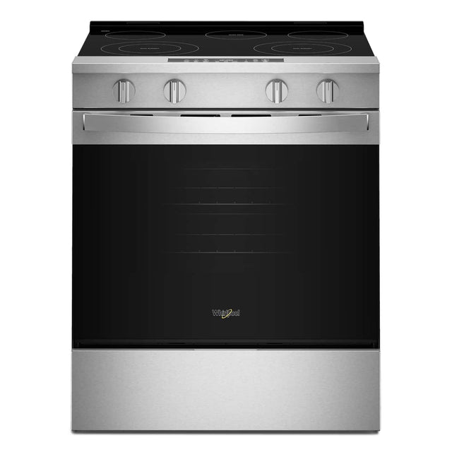 Front. Whirlpool - 30 in. Wide 5 elements 5.3 cu. ft. Slide-In Electric Range with No Preheat and Slow Cook Modes - Stainless Steel.