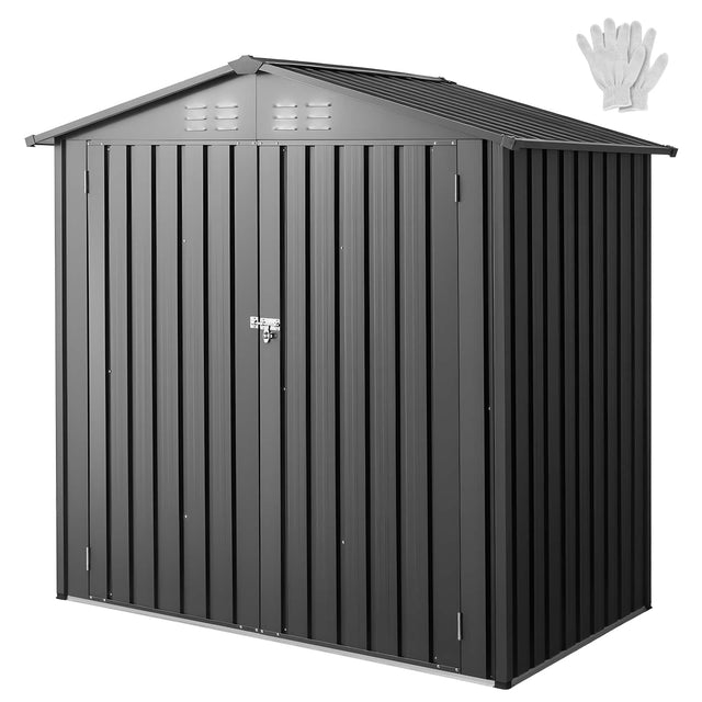 Front. VEVOR - 6 x 4 FT Metal Garden Shed, Outdoor Storage Shed with Lockable Doors & 4 Louver Vents, Peak Roof Metal Sheds Storage - Black.