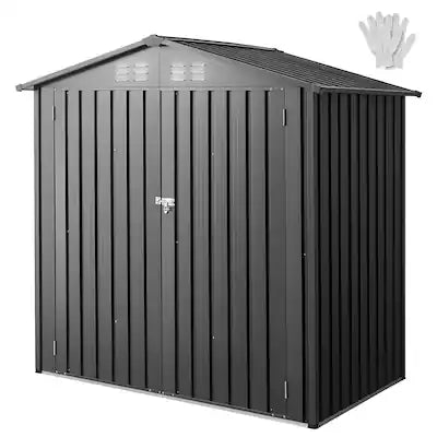 VEVOR - 6 x 4 FT Metal Garden Shed, Outdoor Storage Shed with Lockable Doors & 4 Louver Vents, Peak Roof Metal Sheds Storage