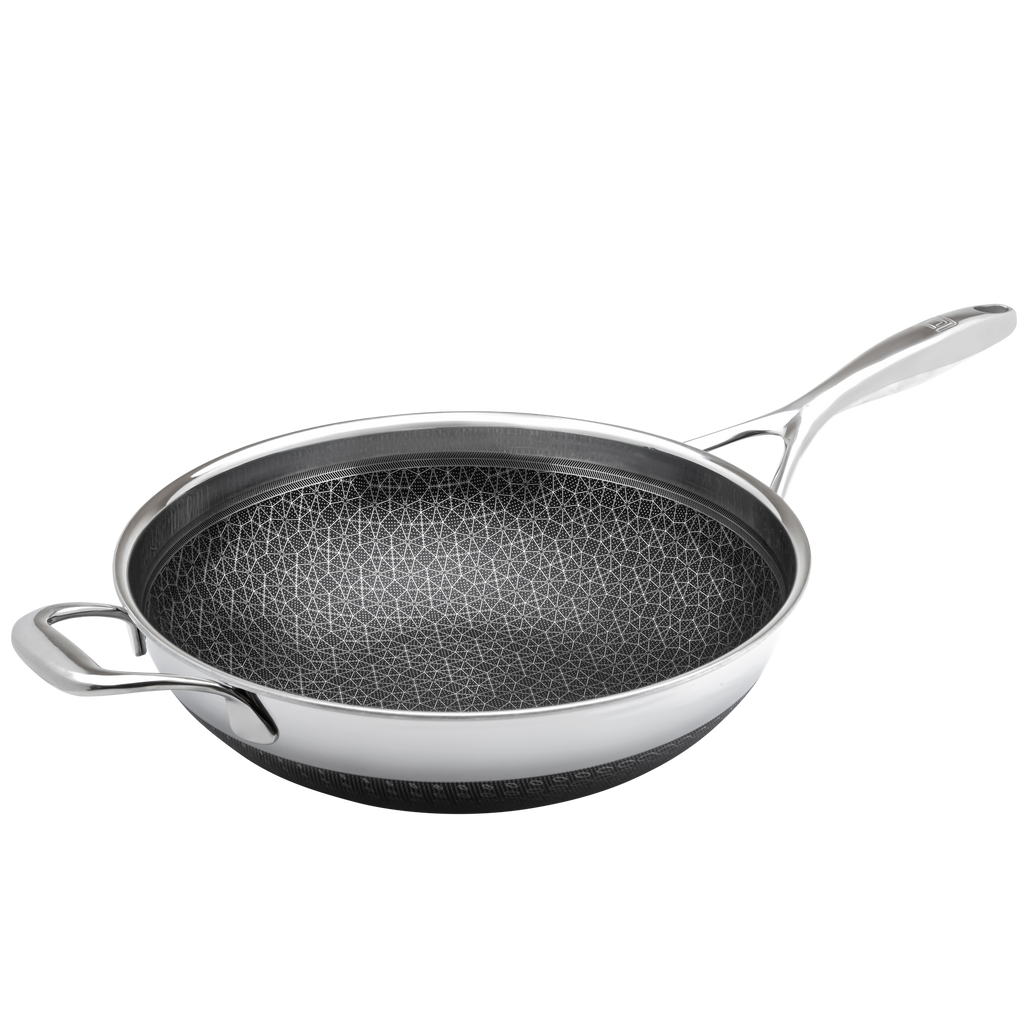 Livwell - DiamondClad™ 12" Hybrid Nonstick Stainless Steel Wok Pan, Dishwasher Safe, PFOA-free – Silver/Black - Black/Silver