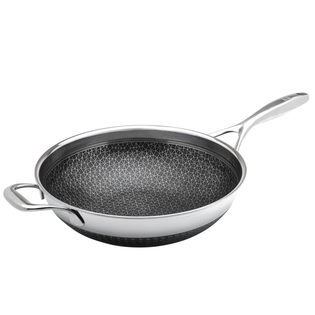 Front. Livwell - DiamondClad™ 12" Hybrid Nonstick Stainless Steel Wok Pan, Dishwasher Safe, PFOA-free – Silver/Black - Black/Silver.