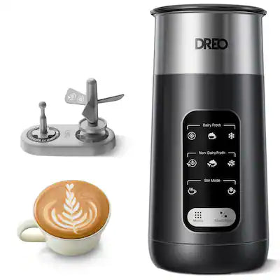 DREO - 8-in-1 Electric Stainless Steel Milk Frother, 9oz/270ml Warm and Cold Foam Automatic Frothers, LED, Easy to Clean