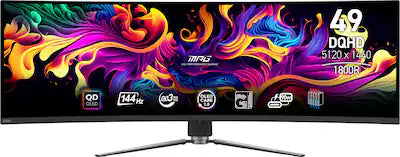 MSI - MPG 491CQP QD-OLED 49" DQHD Curved OLED 144Hz 0.03ms Gaming Monitor FreeSync Premium Pro and TB 400 (HDMI, DP, USB-C)
