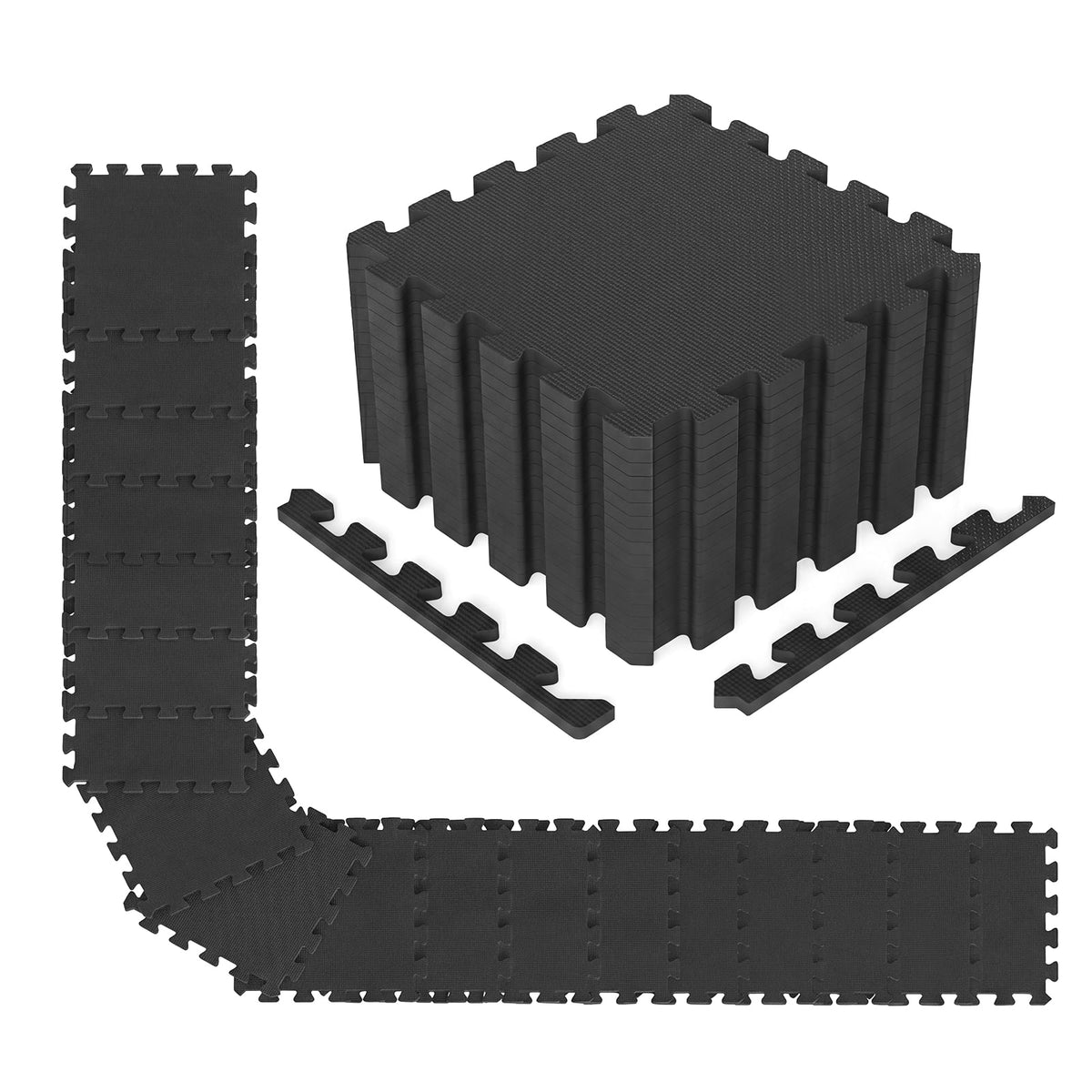 Gymax - 36 Pack Interlocking EVA Foam Floor Tiles 2/5 Inch Thick Puzzle Exercise Mats - Black