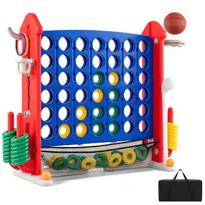 Costway - 4 in a Row Connect Game with Mesh Net, Carrying Bag, Height Adjustable, Ring Toss