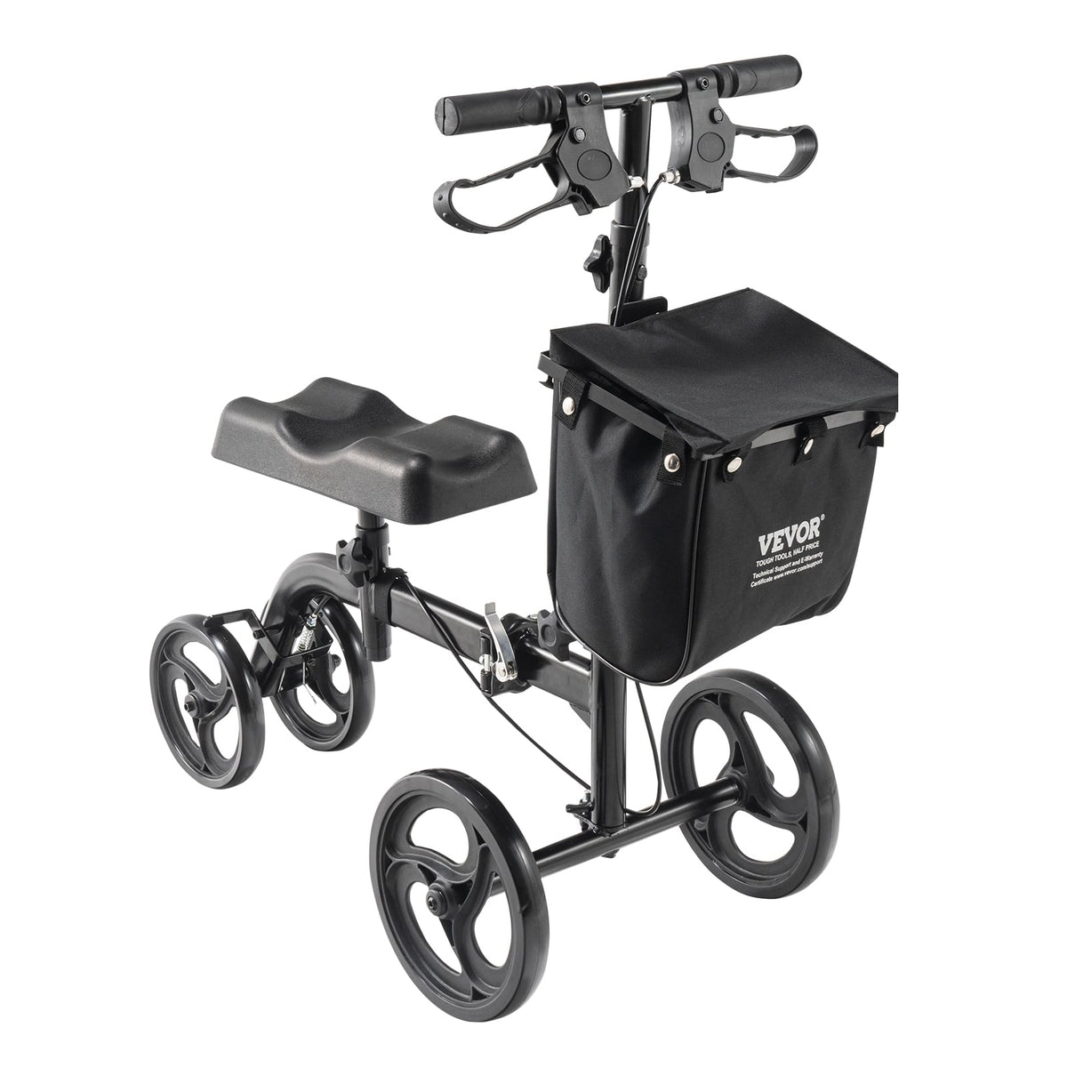 VEVOR - Folding Knee Scooter, Carbon Steel Steerable Knee Walker with Height-Adjustable Handlebar & Knee Pad, All-Terrain Wheels - Black