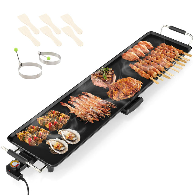 Front. Gymax - Gymax 27'' Large Electric Griddle w/ Adjustable Temperature Thermostats and Drip Tray - Black.