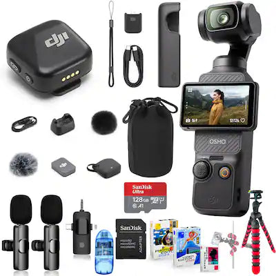 DJI - Osmo Pocket 3 Vlog Combo 4K Camera Bundle with Mic Mini, 128GB microSD, Wireless Mic & Tripod