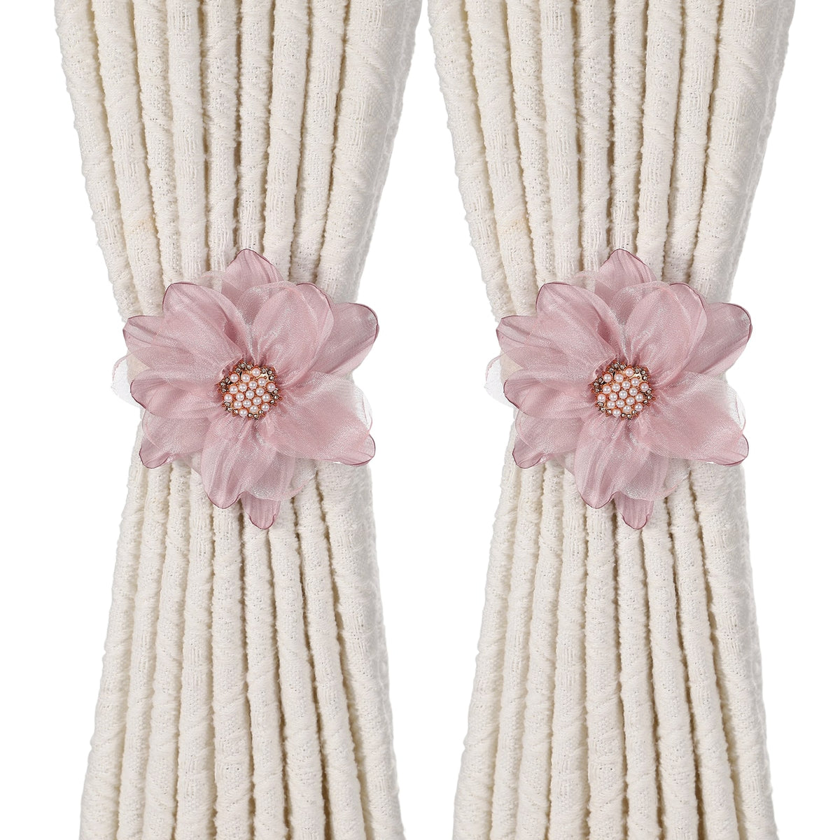 Unique Bargains - Premium 2pcs Flower Curtain Tiebacks with Buckle Decorative Holders for Home Office Thin Sheer Window Curtains - Light Purple