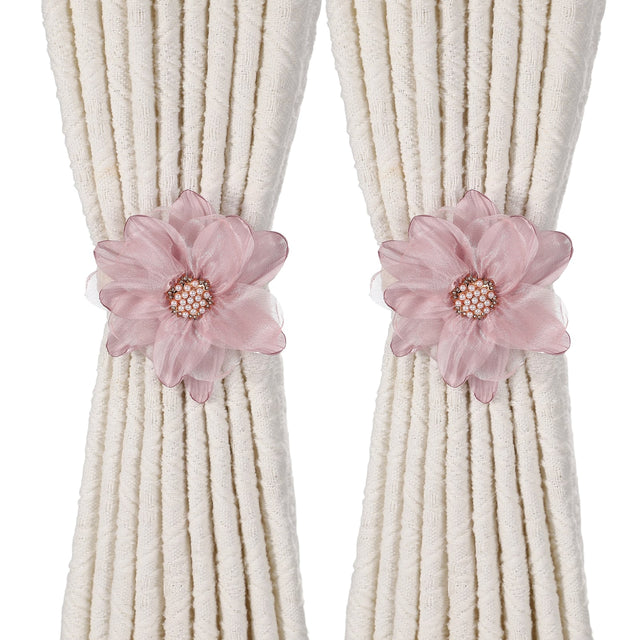 Front. Unique Bargains - Premium 2pcs Flower Curtain Tiebacks with Buckle Decorative Holders for Home Office Thin Sheer Window Curtains - Light Purple.