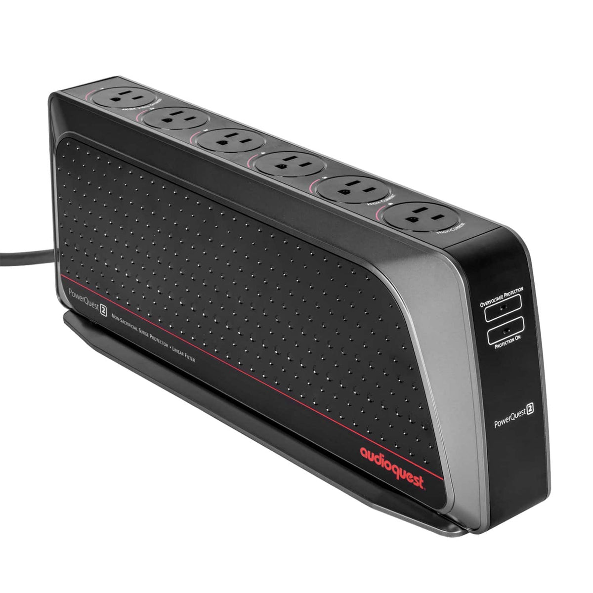 AudioQuest - PowerQuest 2 6-Outlet/2-USB Unlimited Joules Surge Protector with High-Current Outlets and Noise Filtering - Black
