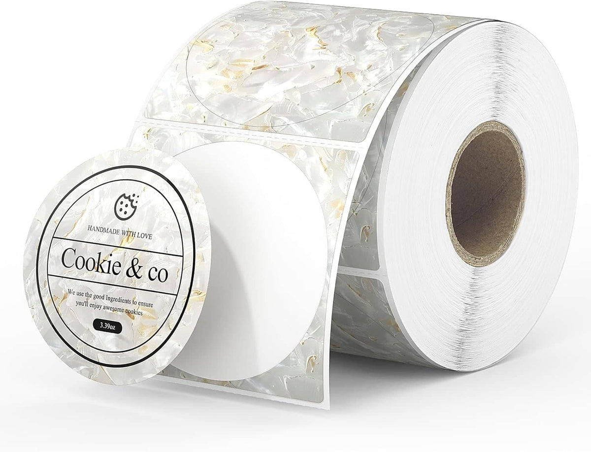 MUNBYN - 2 Inch Round Shell Texture Thermal Labels - Gold White