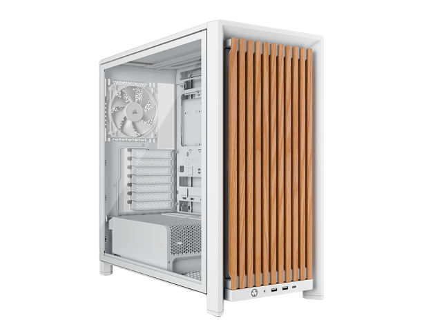 Front. CORSAIR - FRAME 4000D WOOD RS Modular High Airflow Mid-Tower PC Case - White & Oak.