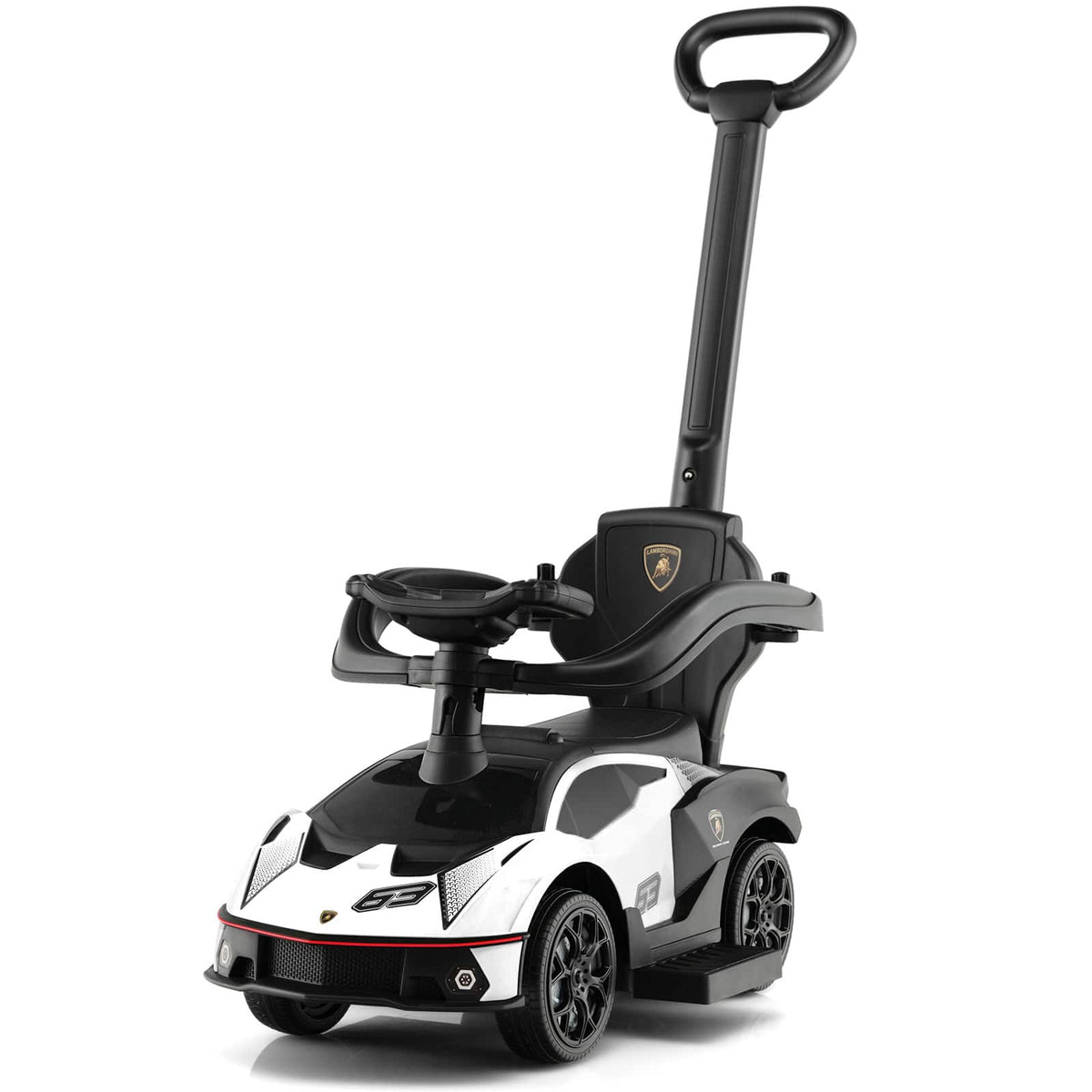 Costway - 3-in-1 Licensed Lamborghini Ride on Push Car Stroller Sliding Car w/ Sound - White
